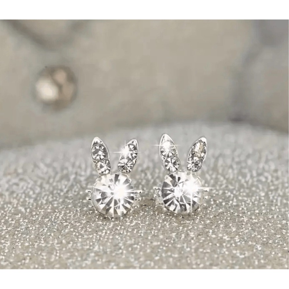 Easter‎ Bunny Rhinestone Stud Earrings Rabbit Design, Simple Alloy Ear Needle
